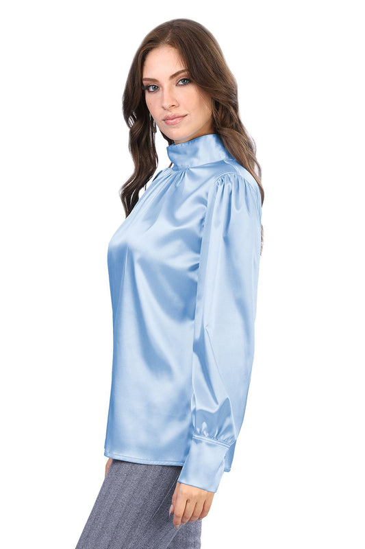 Smoky Mock Neck Plain Satin Blouse