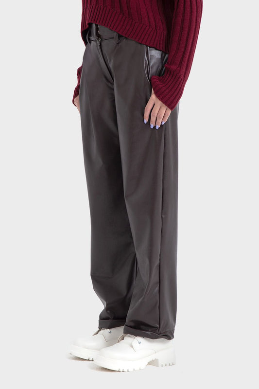 Dark Brown Straight Leather Pants