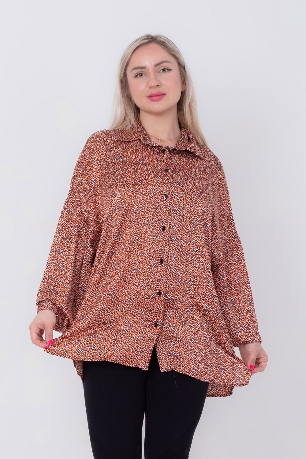 Miss Venus Patterned Satin Chiffon Printed Blouse