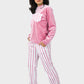 Shechick Top & Striped Pants Velvet Pajama Set