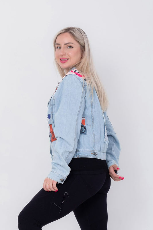 Miss Venus Casual Printed Denim Jacket