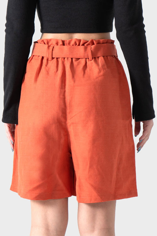 Okoye Burnt Orange High Waisted Linen Short