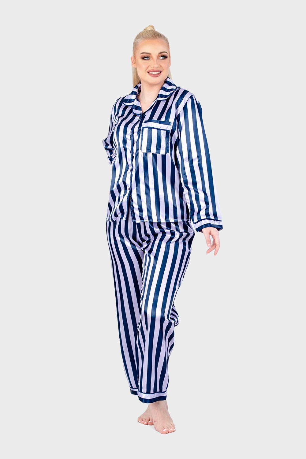 Shechick Bi-Tone Striped Satin Pajama Set