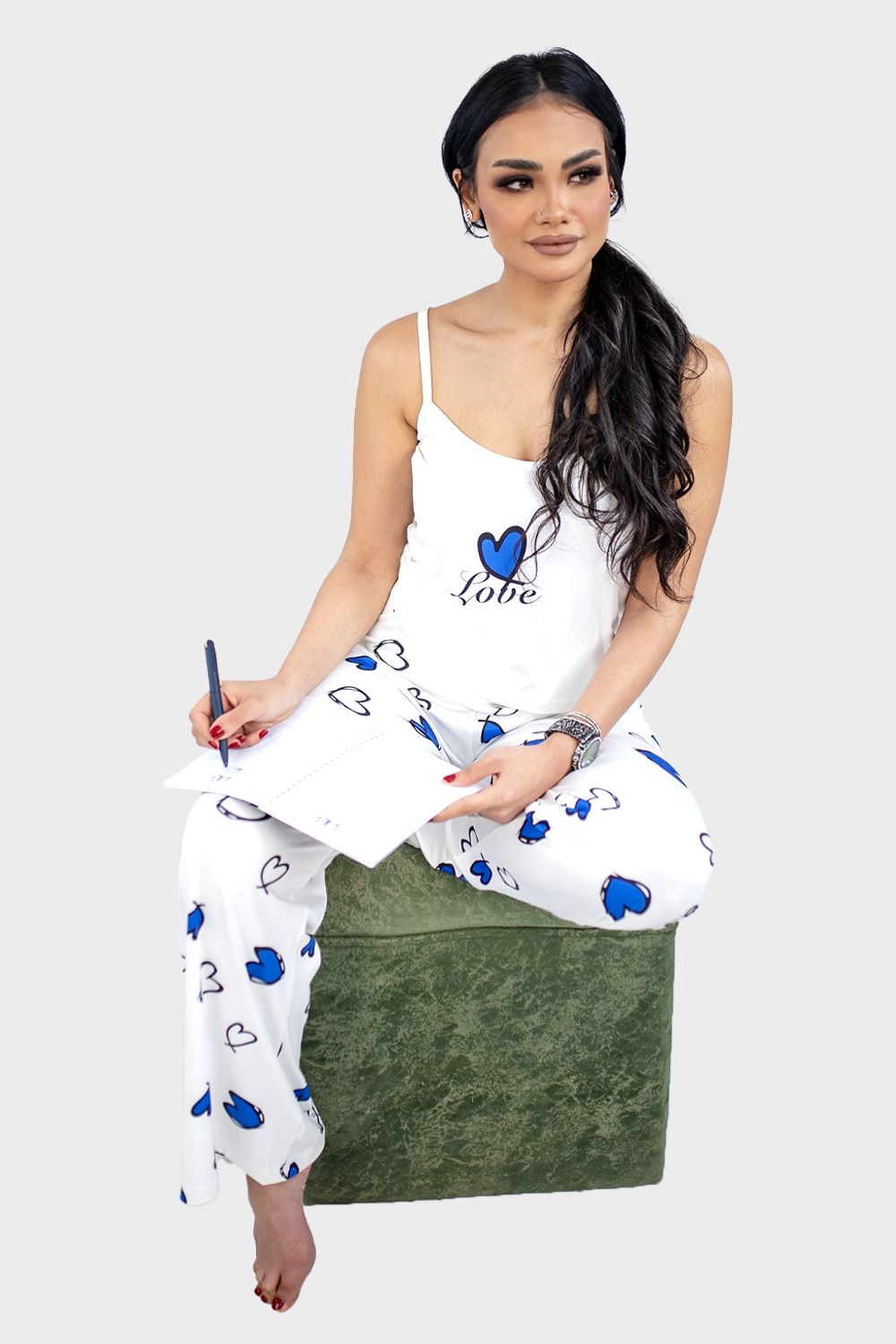 Shechick Hearts Printed 2 Pieces Pajama Set