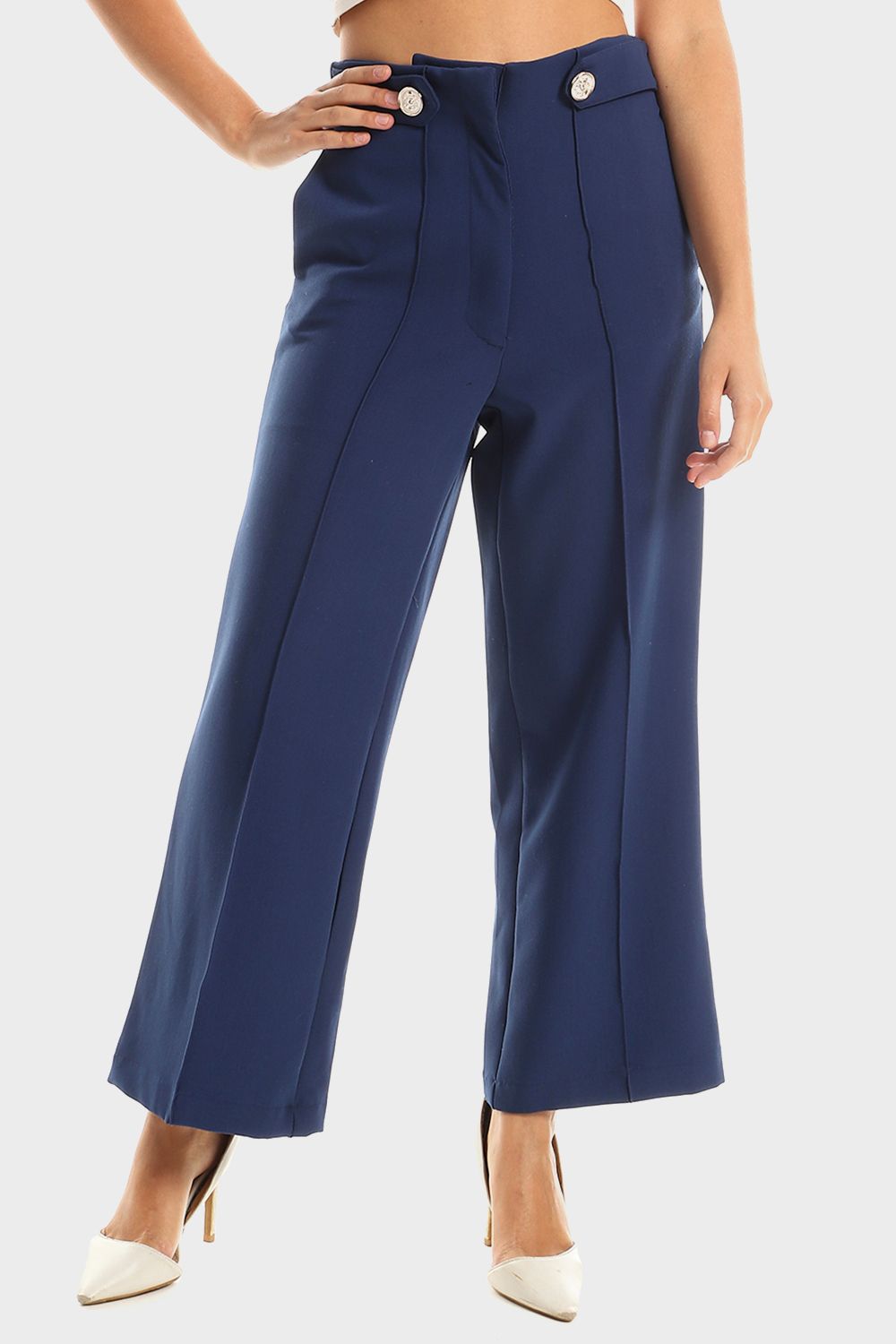 Mr.Joe Wide Leg Pants with Decorative Buttons