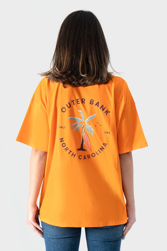 Okoye Orange Printed Oversized T-Shirt