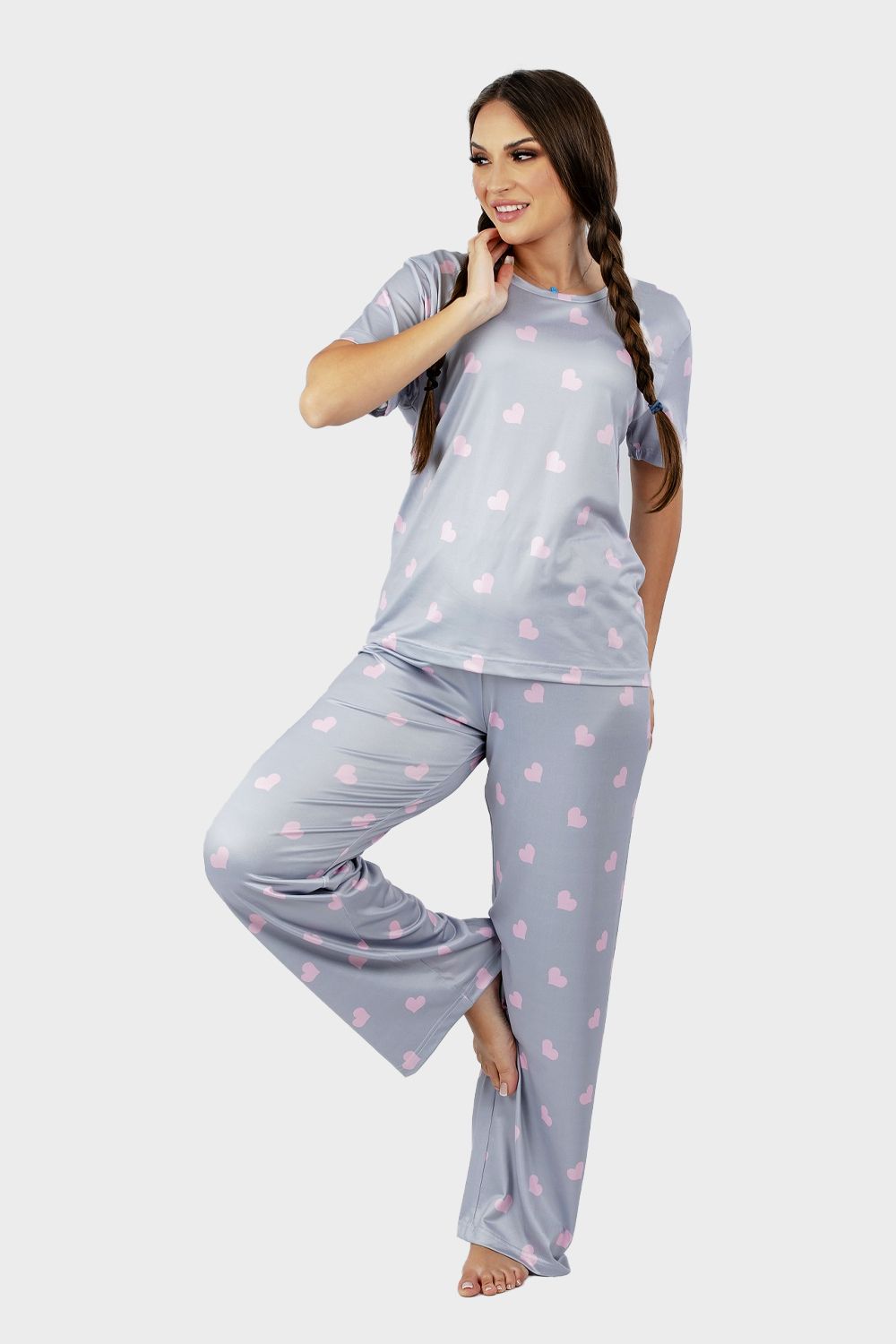 Shechick Half Sleeves Hearts Printed Pajama Set