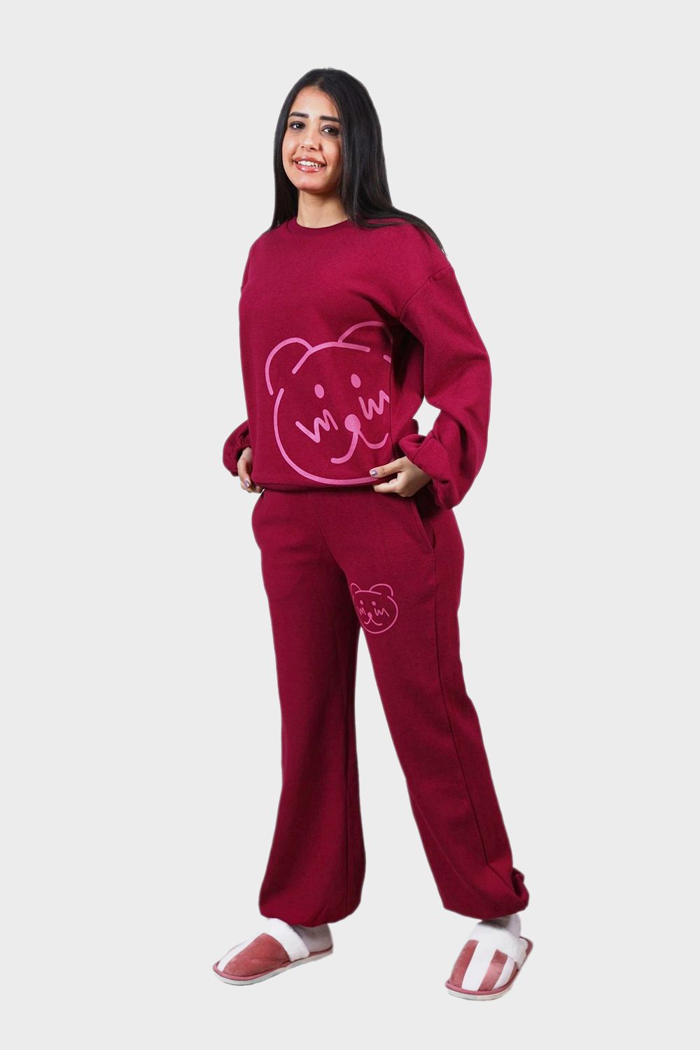 Shechick Cute Teddy Bear Printed Pajama Set