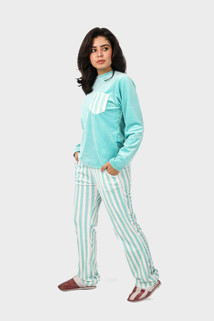 Top & Striped Pants Velvet Pajama Set