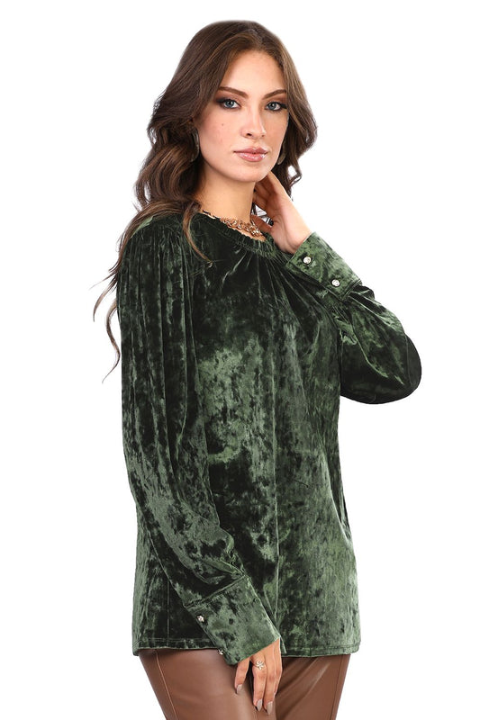 Smoky Wide Cuffs Crushed Velvet Blouse