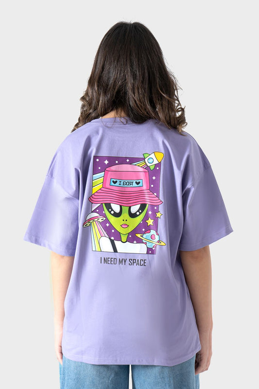 Okoye Lavender Space Printed Over-Sized T-Shirt