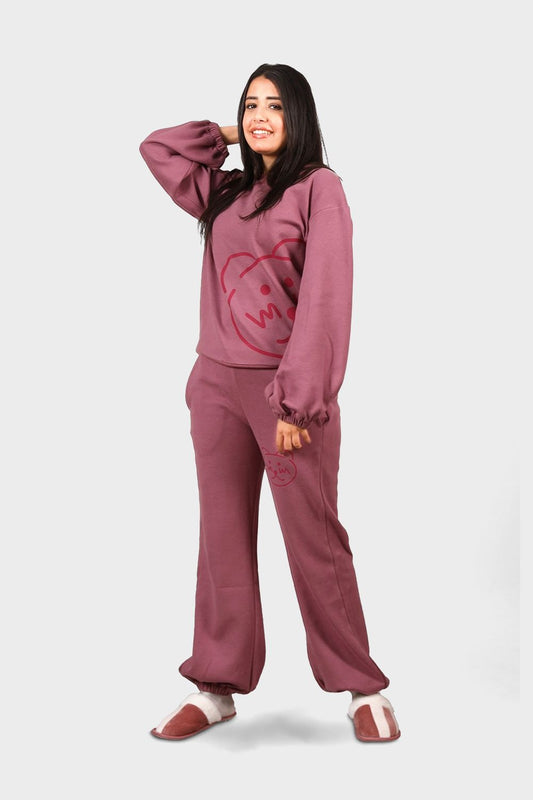 Shechick Cute Teddy Bear Printed Pajama Set