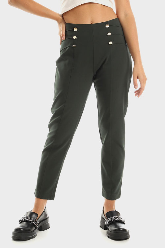 Mr.Joe Side Zip Pants with Front Decorative Buttons