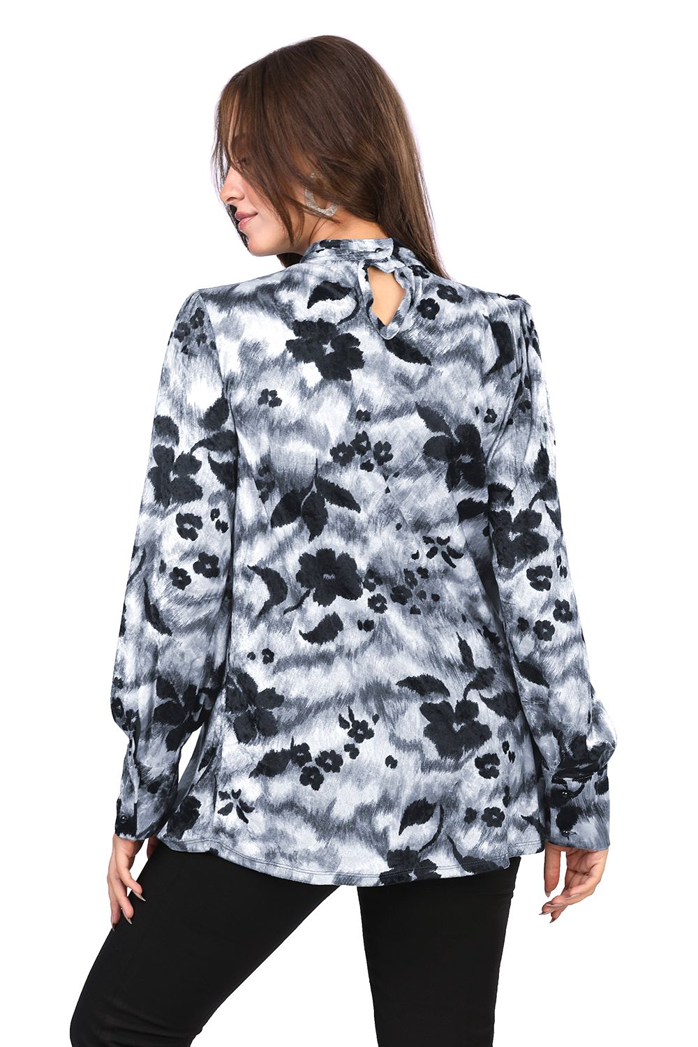 Mock Neck Floral Velvet Blouse