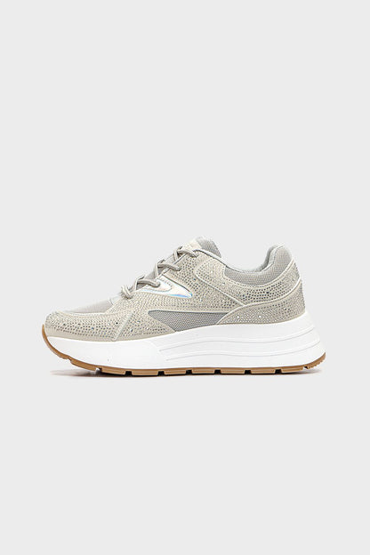 سنيكرز برباط مرصع بستراس، فضي