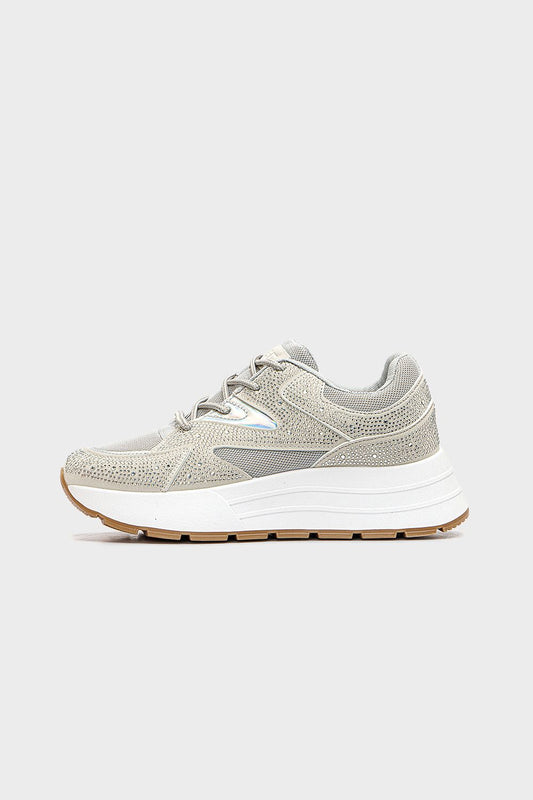 سنيكرز برباط مرصع بستراس، فضي