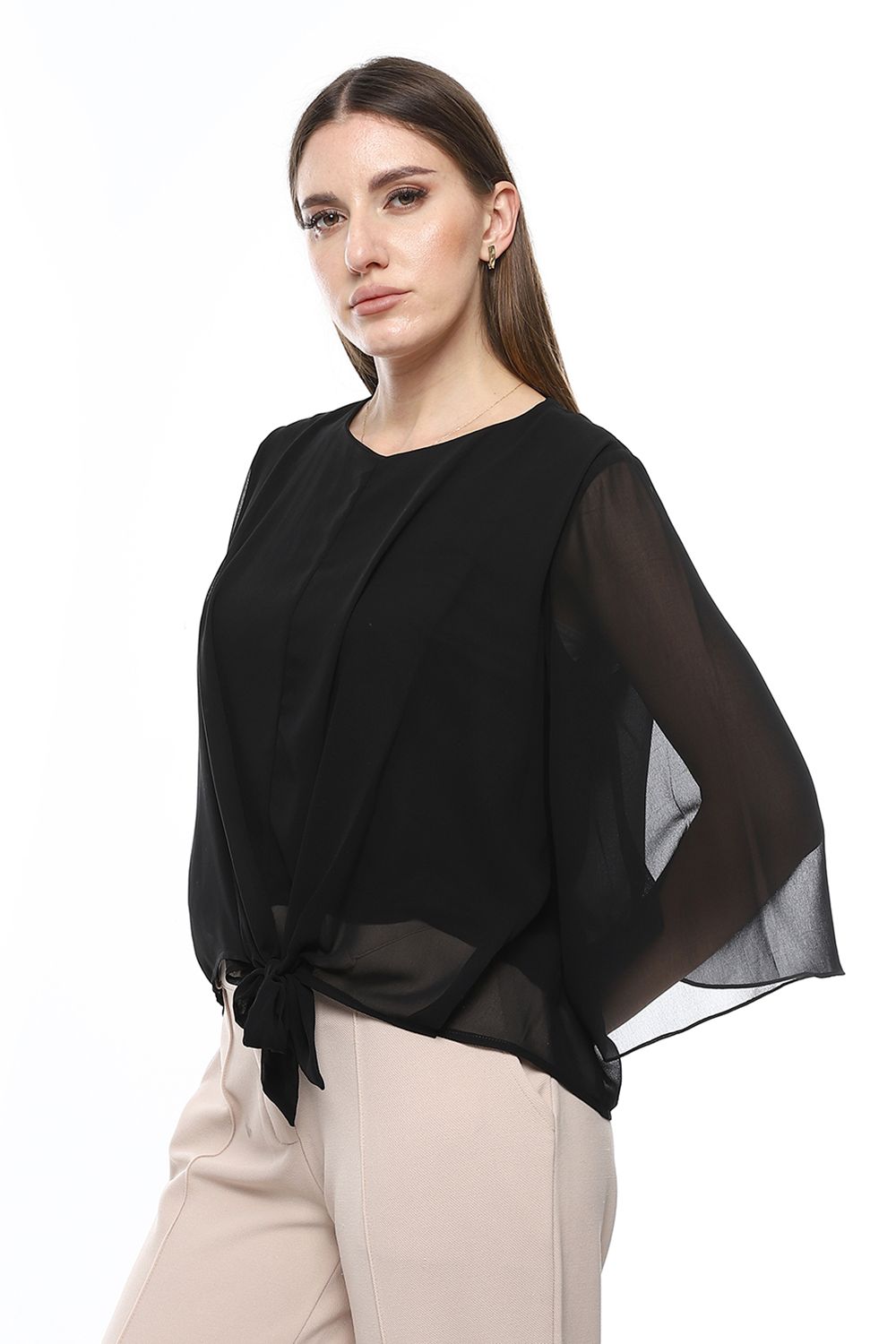 Mr.Joe Chiffon Blouse with Tie Hem