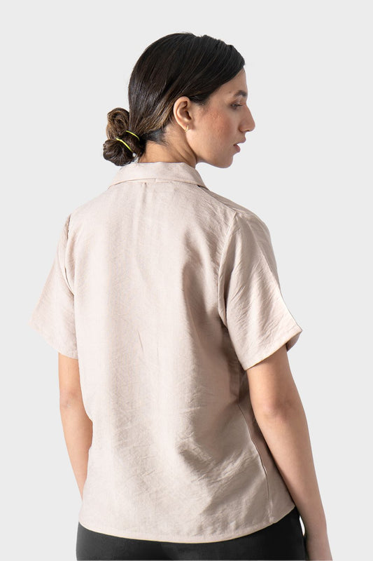 Okoye Beige Short Sleeves Linen Shirt