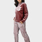 Shechick Top & Striped Pants Velvet Pajama Set