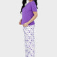 Shechick Solid Top with Moons Printed Pants Pajama