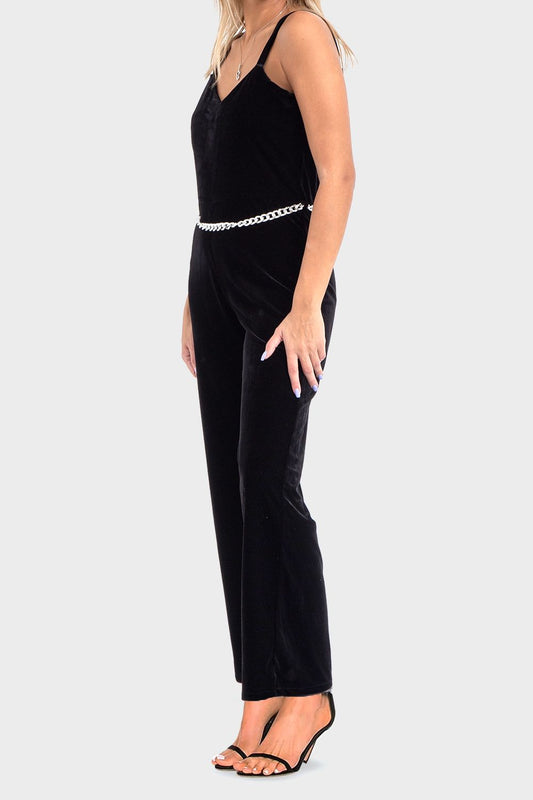 Okoye Luxurious Black Velvet Straight Leg Jumpsuit