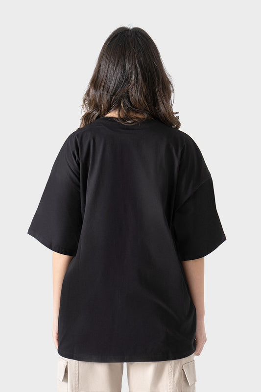 Okoye Black Oversized Crew Neck T-Shirt