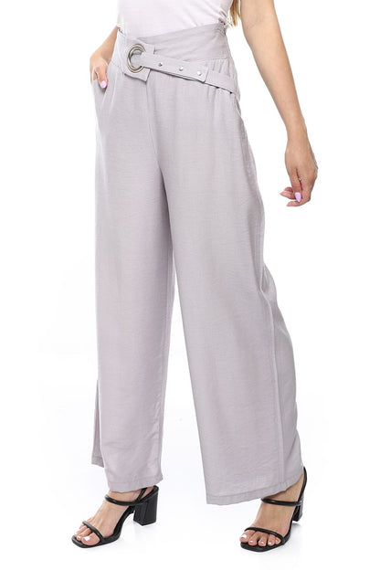 Wide Leg Pants with Buckle Belt