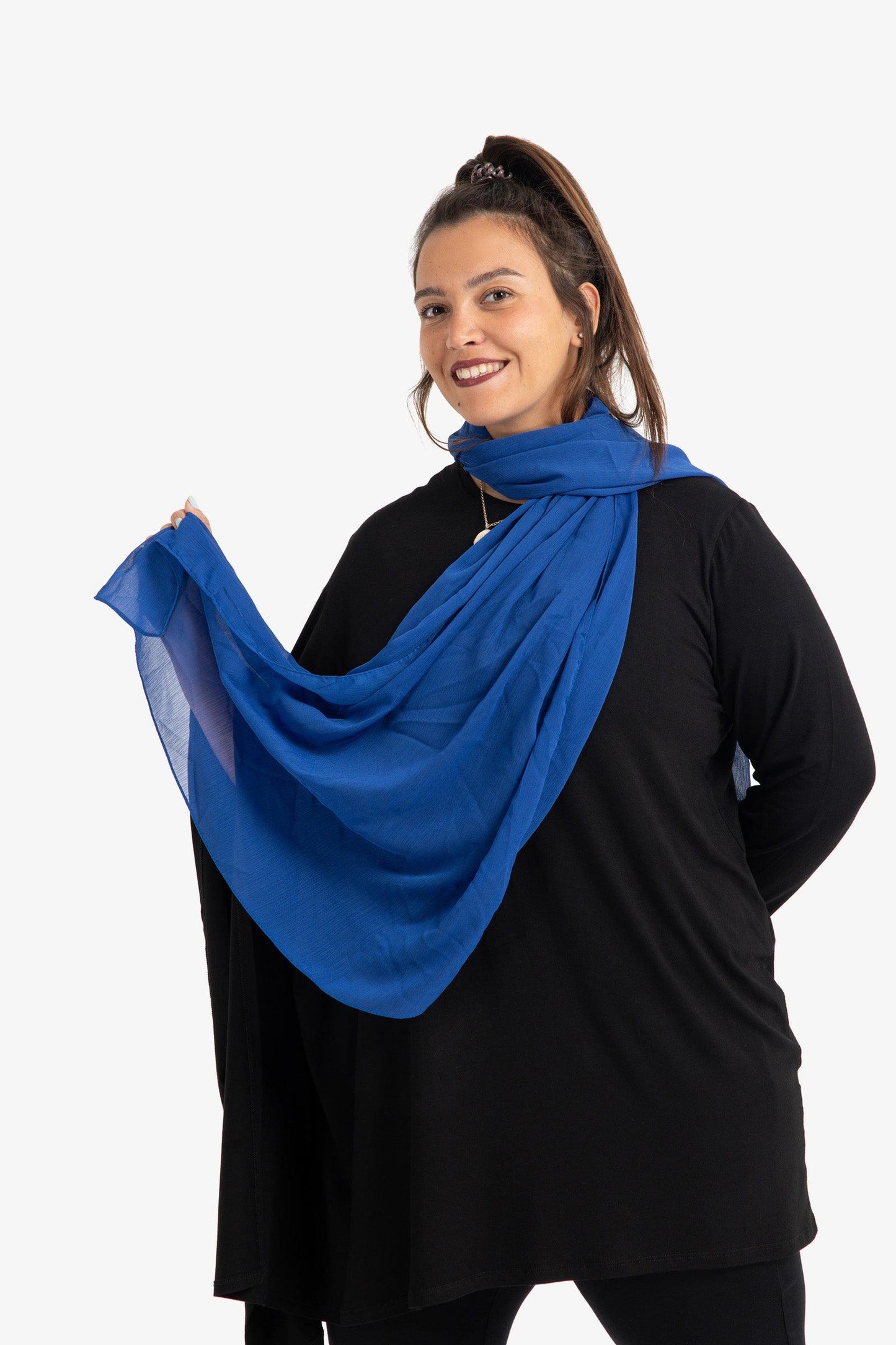 Blue Chiffon Plain Scarf