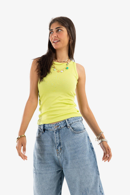 Lime Narrow Cut Ribbed Top