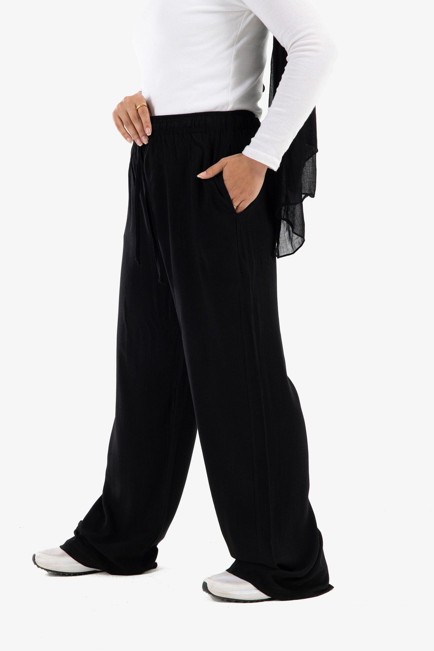 High Waist Voile Pants with Pockets