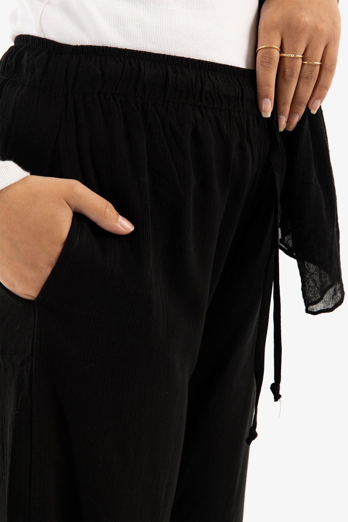 High Waist Voile Pants with Pockets