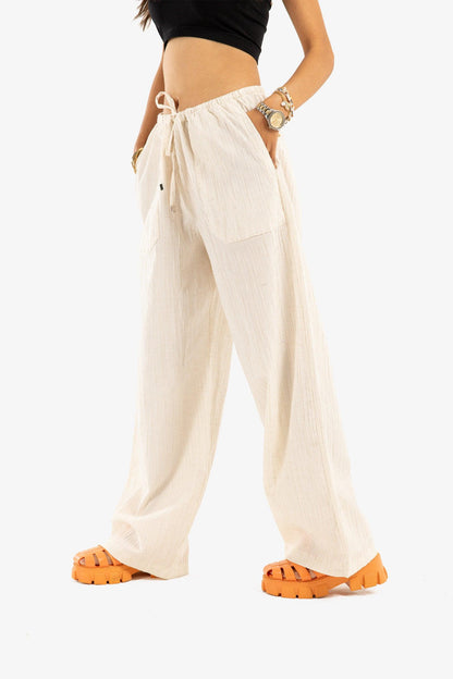 Beige Linen Pants with Side Pockets