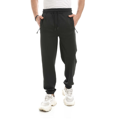 Soft Pants With Zipper Pocket And Elastic Cuffs