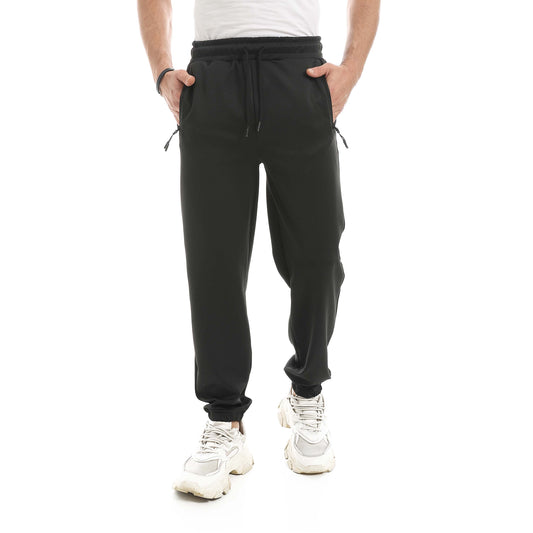 Soft Pants With Zipper Pocket And Elastic Cuffs