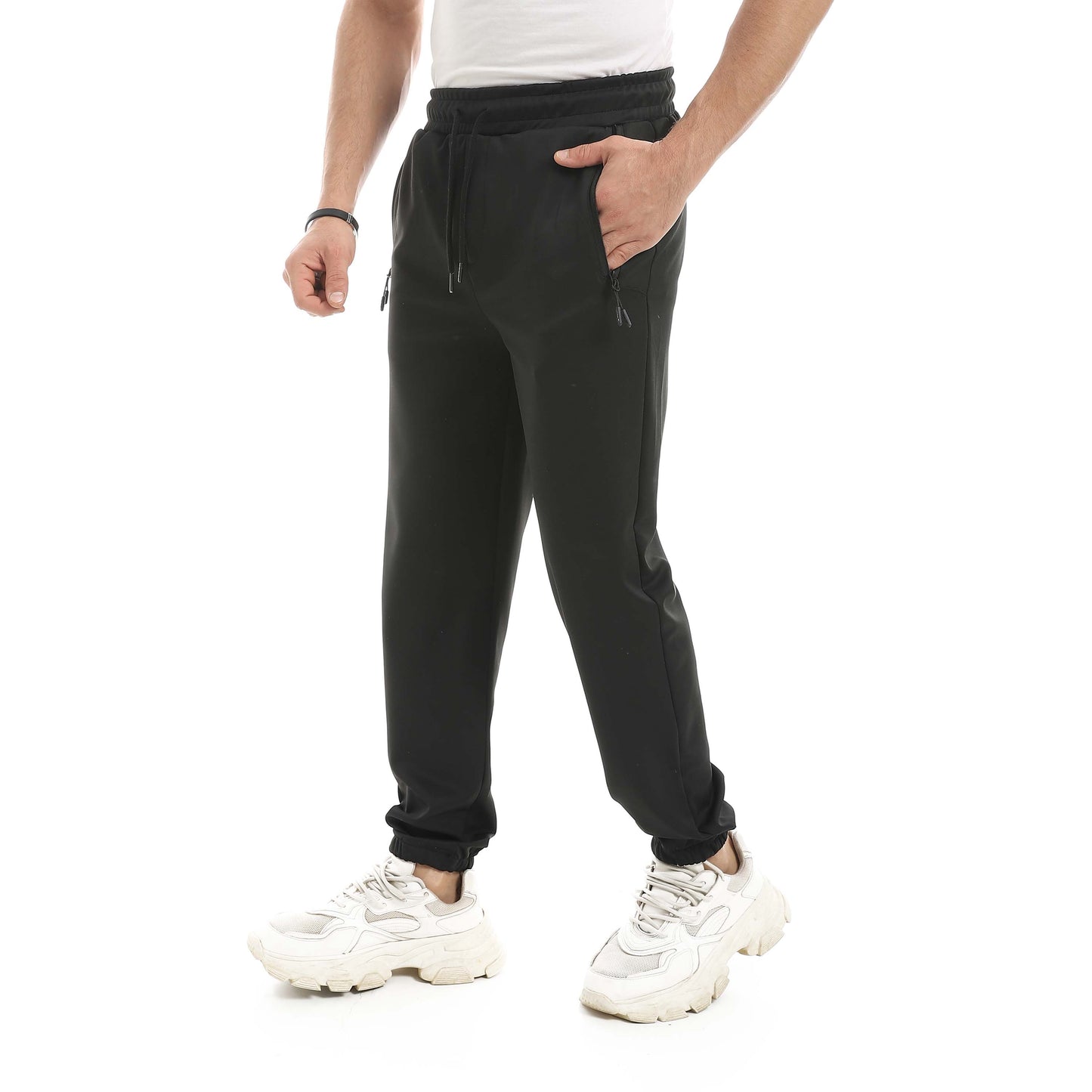 Soft Pants With Zipper Pocket And Elastic Cuffs