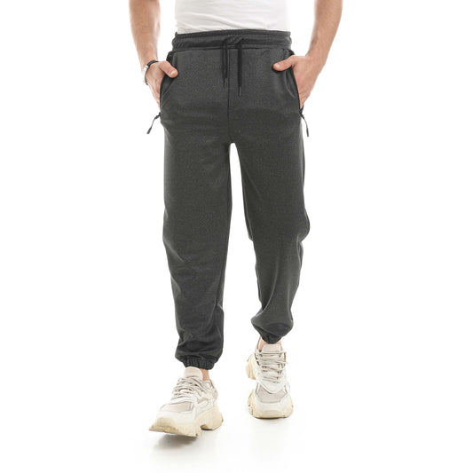 Soft Pants With Zipper Pocket And Elastic Cuffs