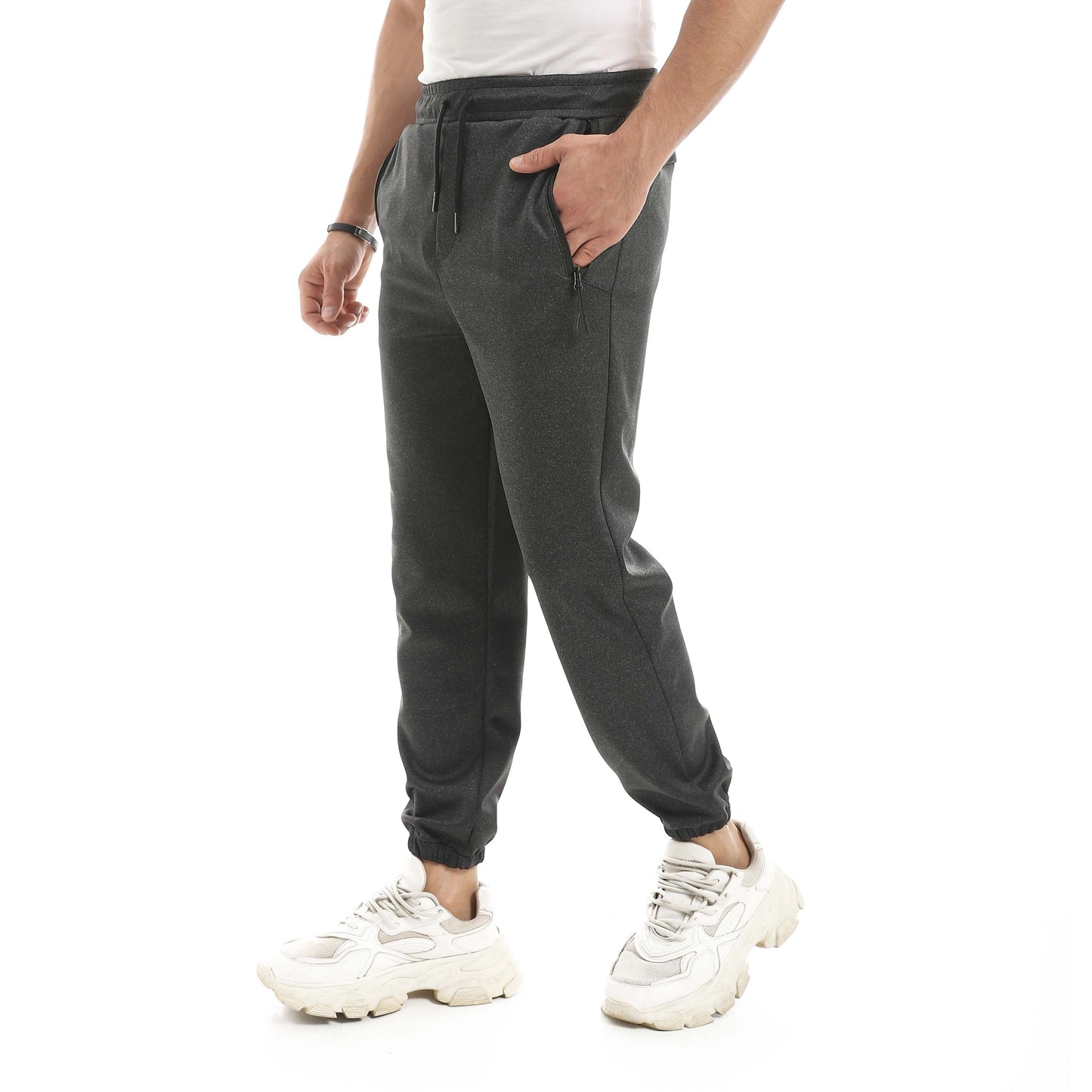 Soft Pants With Zipper Pocket And Elastic Cuffs