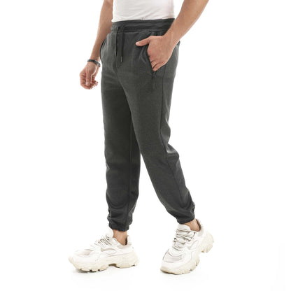 Soft Pants With Zipper Pocket And Elastic Cuffs