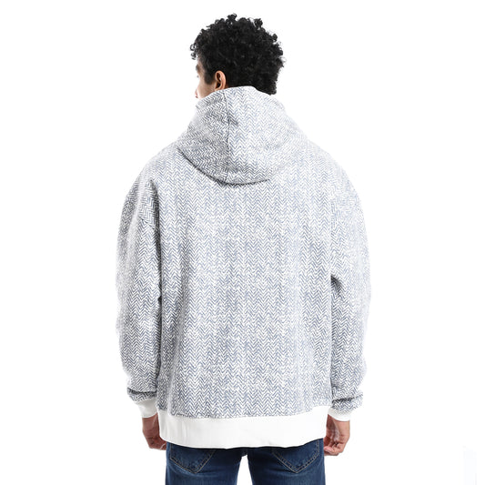 Blue Zigzag Printed Hoodie with Kangaroo Pocket