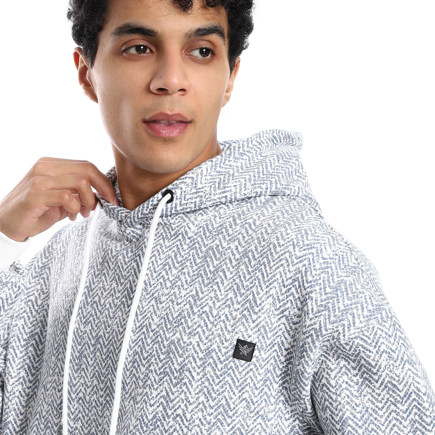 Blue Zigzag Printed Hoodie with Kangaroo Pocket