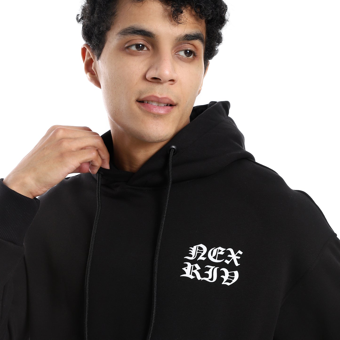 Black Cotton Back Printed Hoodie