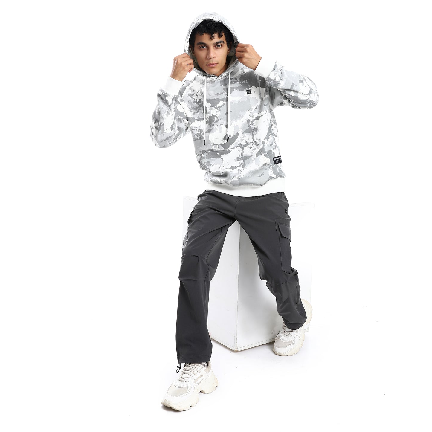 Gray Army Print Hoodie