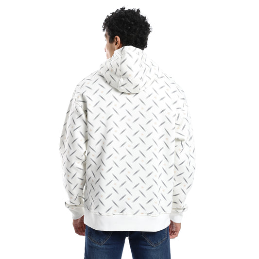 White Fully Printed Hoodie