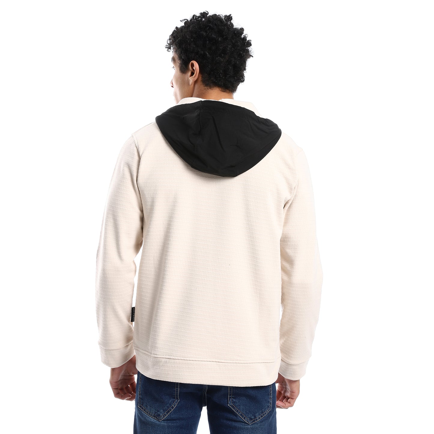 Light Beige Textured Melton Hooded Jacket