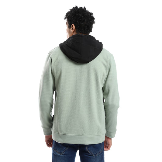 Mint Textured Melton Hooded Jacket