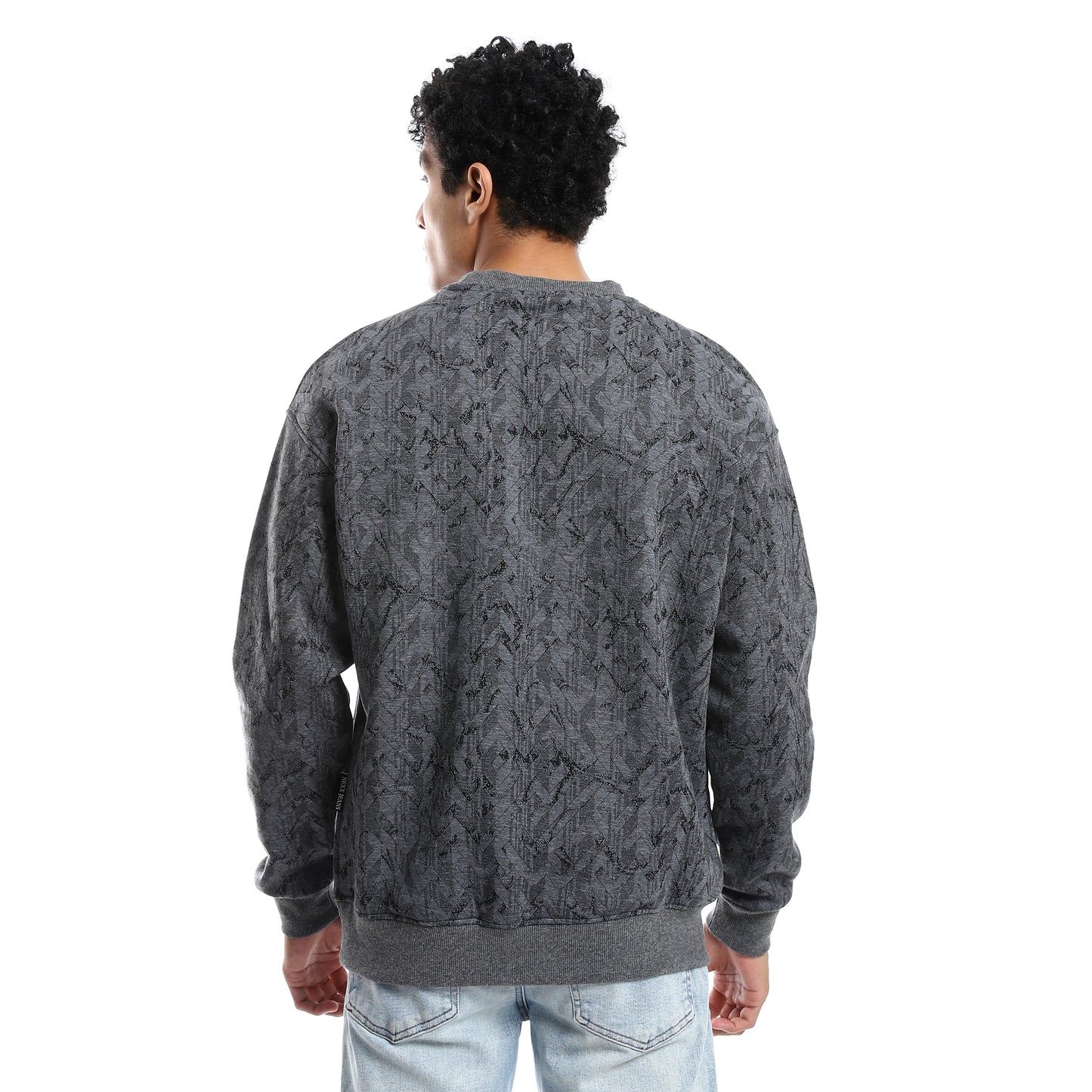 Gray Printed Sweatshirt with Ribbed Cuffs