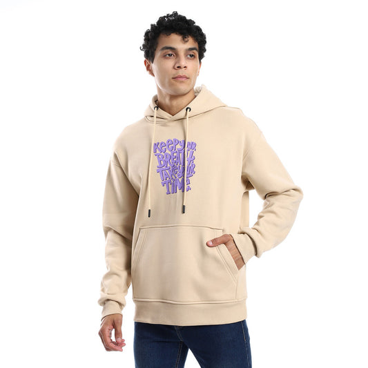 Beige Trendy Printed Hoodie