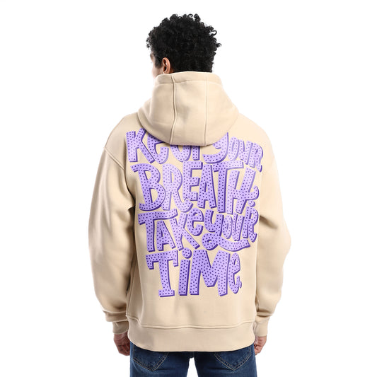 Beige Trendy Printed Hoodie