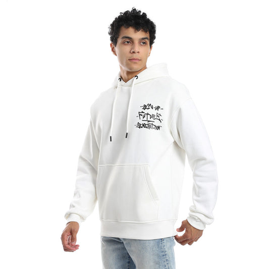 White Comfy Printed Hoodie