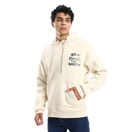 Beige Comfy Printed Hoodie